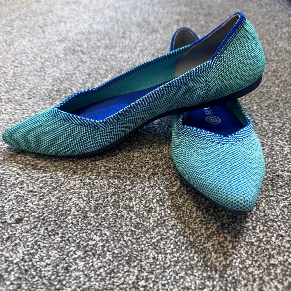 Rothy's The Point Flats W8 US 8 Calypso Teal Blue Knit Pointed Toe Shoes Women